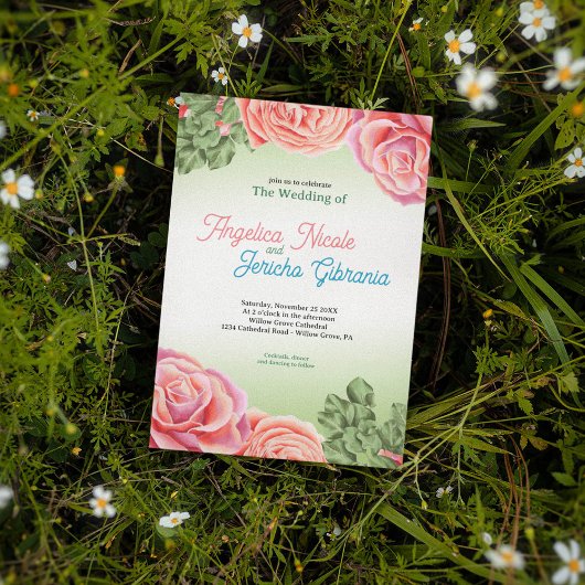 Invitation Thème Mariage rose