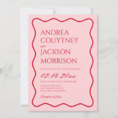 Invitation Thème Mariage rose et rouge (Devant)