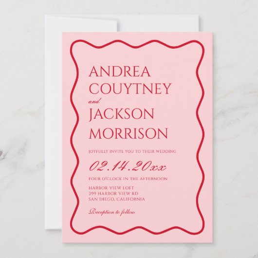 Invitation Thème Mariage rose et rouge (Devant)