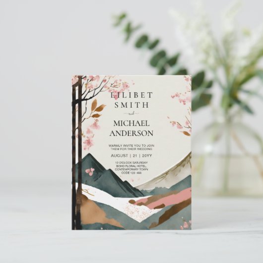 Invitation Thème Mariage scandinave Japandi Tons Terre (Debout devant)