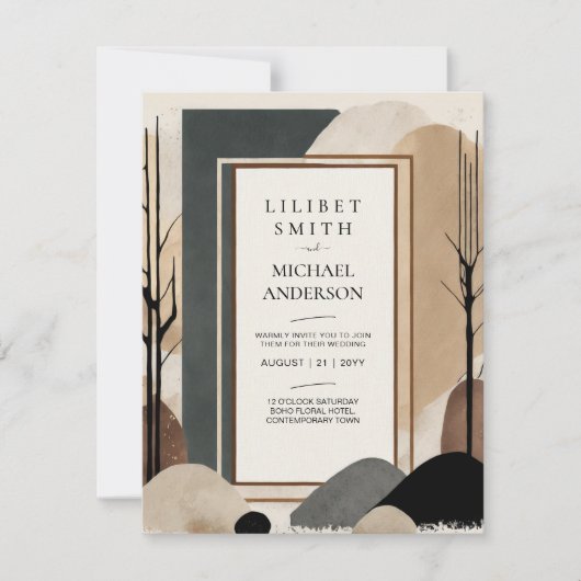 Invitation Thème Mariage scandinave Japandi Tons Terre (Devant)