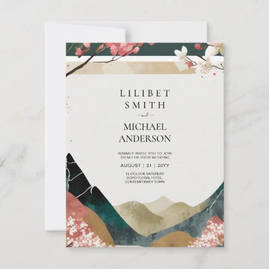 Invitation Thème Mariage scandinave Japandi Tons Terre (Devant)