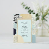 Invitation Thème Mariage scandinave japonais Aqua Blues (Debout devant)