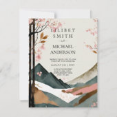 Invitation Thème Mariage scandinave japonais rose noir (Devant)