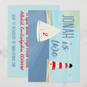 Invitation Thème marin, bateau, phare, fête d'anniversaire bl (Devant / Derrière)