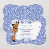 Invitation Thème marin bébé garçon bleu et blanc (Devant / Derrière)