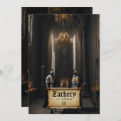 Invitation *~* Thème médiéval AP88 Château 2 CHEVALIERS Anniv (Devant / Derrière)