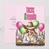 Invitation Thème Mexicain Rose pour Enterrement de Vie de Jeu (Devant / Derrière)