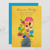 Invitation Thème moderne coloré fleuri design (Devant / Derrière)