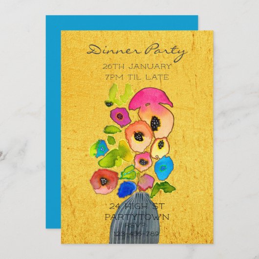 Invitation Thème moderne coloré fleuri design (Devant / Derrière)