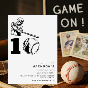 Invitation Thème Moderne de Baseball pour Garçon de 10 Ans