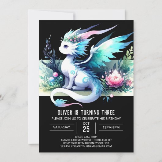 Invitation Thème Moderne Dragon Anniversaire (Devant)