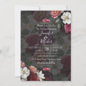 Invitation Thème moderne noir & blanc avec Fleurs Bourgognes (Devant)