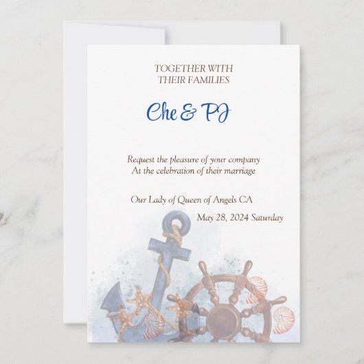 Invitation Thème Nautical Beach Wedding (Devant)