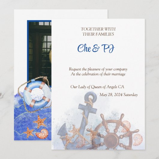 Invitation Thème Nautical Beach Wedding (Devant / Derrière)