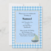 Invitation Thème nautique Bleu blanc chèque fête d'anniversai (Dos)