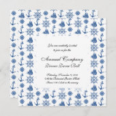 Invitation Thème nautique Navires Ancre bleu et blanc (Devant / Derrière)