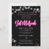 Invitation Thème néon rose chaud pour Bat Mitzvah (Devant)