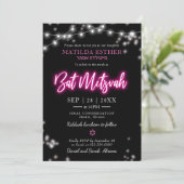 Invitation Thème néon rose chaud pour Bat Mitzvah (Debout devant)