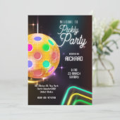 Invitation Thème néon sports de pickleball Fête boule disco (Debout devant)