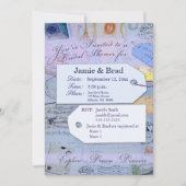 Invitation Thème nuptiale de douche de voyage dans bleu-clair (Devant)
