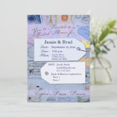 Invitation Thème nuptiale de douche de voyage dans bleu-clair (Debout devant)