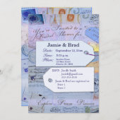 Invitation Thème nuptiale de douche de voyage dans bleu-clair (Devant / Derrière)