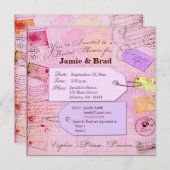 Invitation Thème nuptiale de douche de voyage dans le rose et (Devant / Derrière)