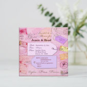 Invitation Thème nuptiale de douche de voyage dans le rose et (Debout devant)