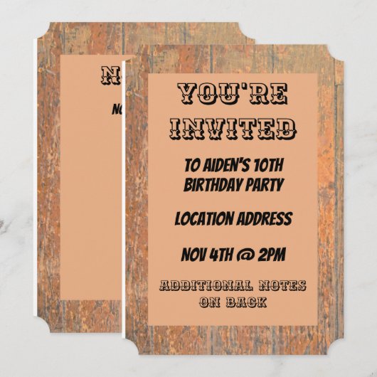 Invitation Thème occidental Cowboy (Devant / Derrière)