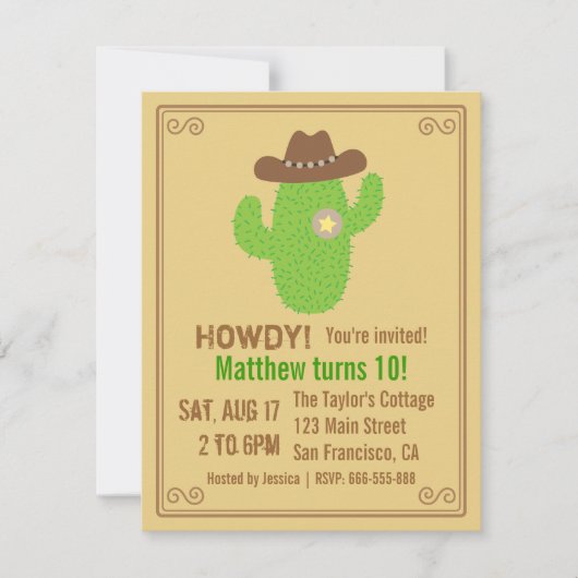 Invitation Thème occidental de cactus moderne pour fête d'ann (Devant)