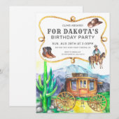 Invitation Thème occidental Stagecoach Cowboy fête d'annivers (Devant / Derrière)