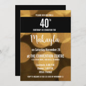 Invitation Thème or et noir, 40ème anniversaire, (Devant / Derrière)