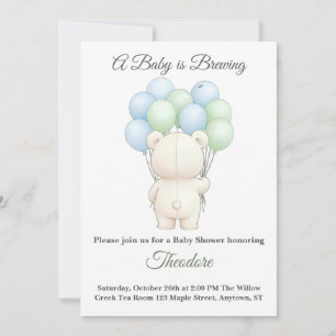 Invitation thème ours en peluche aquarelle bleu ve
