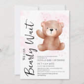 Invitation Thème Ourson Mignon Fête de Naissance Bébé Fille (Devant)