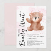 Invitation Thème Ourson Mignon Fête de Naissance Bébé Fille (Devant / Derrière)