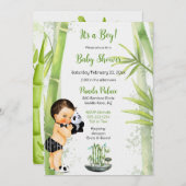 Invitation Thème Panda Bamboo Bébé Garçon Noir Blanc Vert (Devant / Derrière)