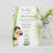 Invitation Thème Panda Bamboo Enfant Garçon Noir Blanc Vert (Debout devant)