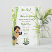 Invitation Thème Panda Bamboo Garçon Noir Blanc Vert (Debout devant)