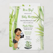 Invitation Thème Panda Bamboo Garçon Noir Blanc Vert (Devant / Derrière)