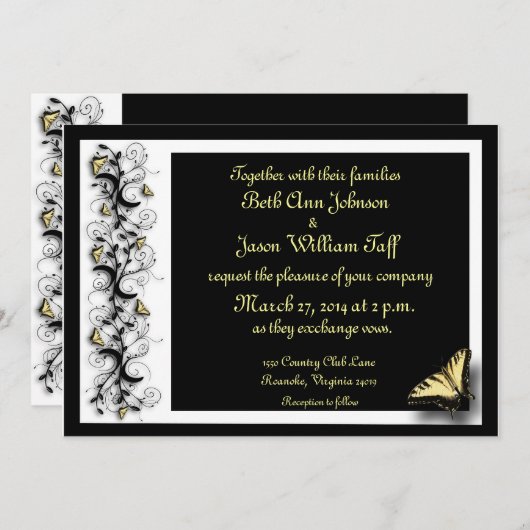 Invitation Thème Papillon (Devant / Derrière)