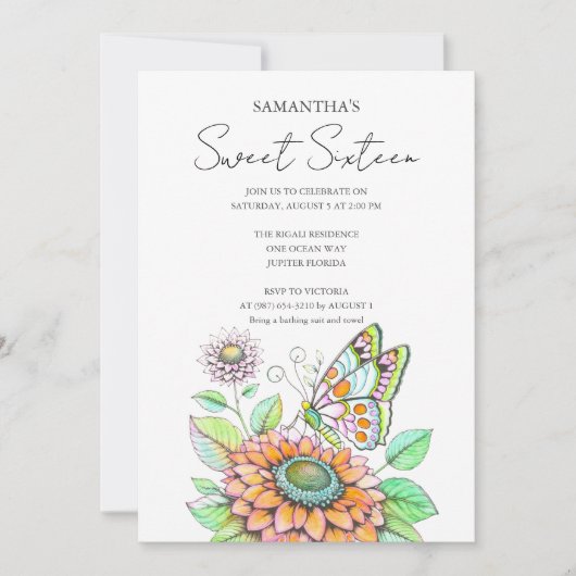 Invitation Thème papillon de fête d'anniversaire (Devant)