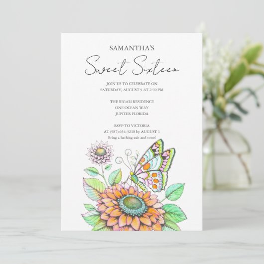 Invitation Thème papillon de fête d'anniversaire (Debout devant)