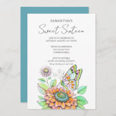 Invitation Thème papillon de fête d'anniversaire (Devant / Derrière)