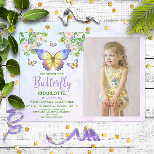Invitation Thème papillon Fille d'anniversaire