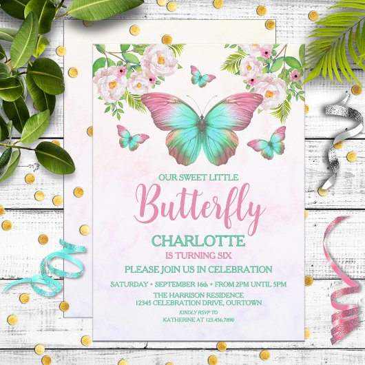 Invitation Thème papillon Fille d'anniversaire