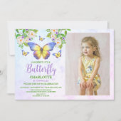 Invitation Thème papillon Fille d'anniversaire (Devant)