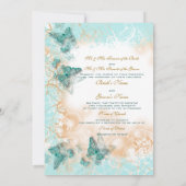 Invitation Thème papillon mariage aqua or (Dos)