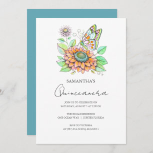 Invitation Thème papillon Quinceanera Party
