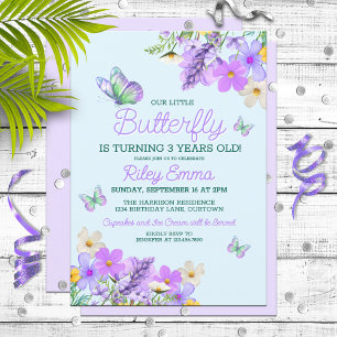 Invitation Thème Papillon Violet Douce Fille Anniversaire